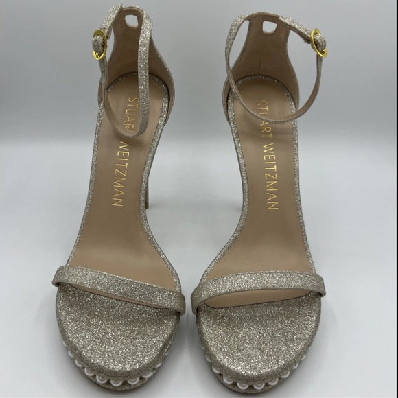 Stuart Weitzman Gold Heels with Transparent Straps - Picture 1 of 9